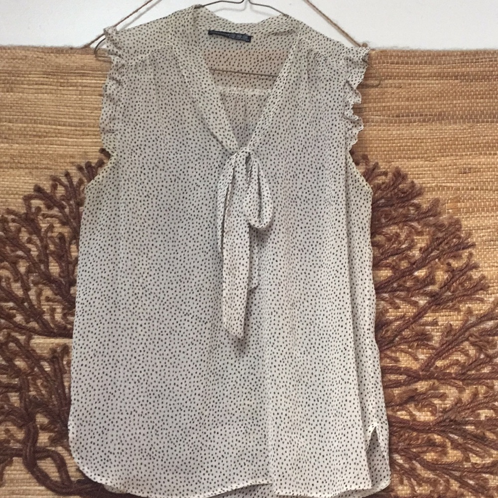 Sheer ruffle sleeveless blouse